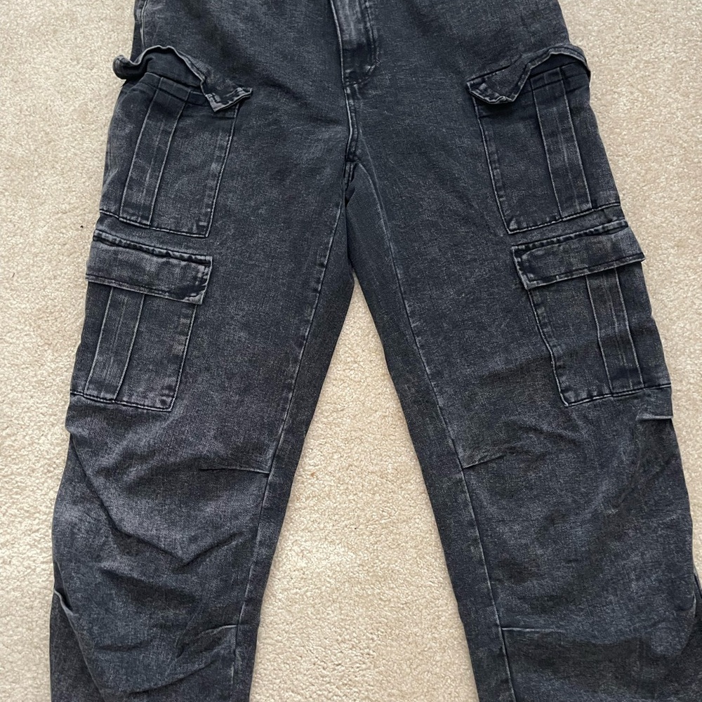 SHEIN Black Washed Cargo Pants with Multiple Pockets (2XL)
